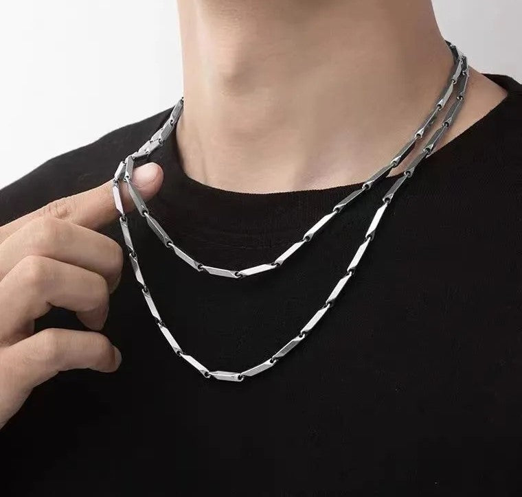 New Fashion Rhombus Necklace Men Simple Punk Stainless Steel